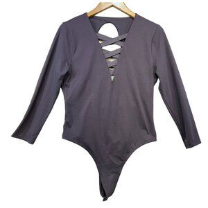 Victoria Sport Womens Long Sleeve V-Neck Bodysuit Size Large Purple